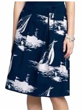 Talbots Coastal Sailboat Navy Blue & White Cotton Skirt - Size 6 - NWOT